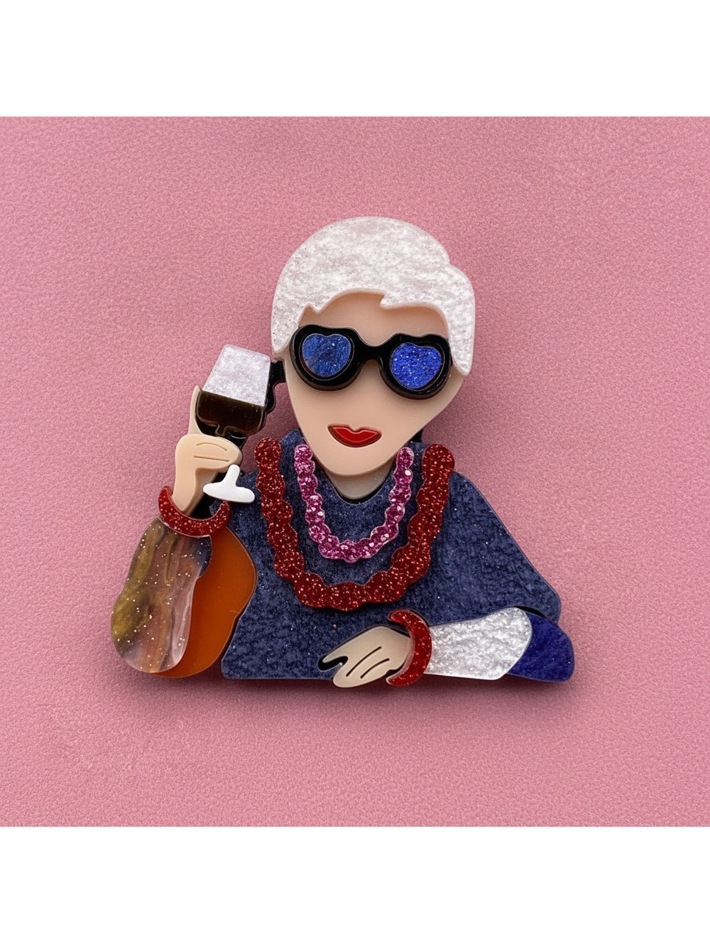 Drinking White-haired Lady Acrylic Brooch 🦩